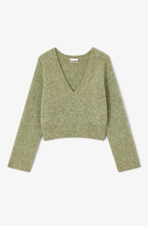 GANNI K2621 BRUSHED MOHAIR MIX DEEP V-NECK NILE